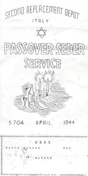 Passover Seder Menu from Anzio Beachhead soldiers on April 5, 1944.